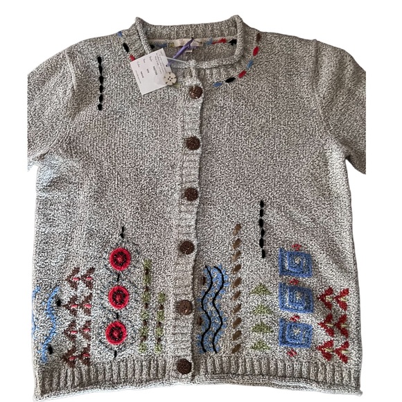 Carson Women’s Cardigan Sweater Beaded Embroidery Geometric Floral Design - Picture 9 of 10